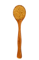 Mustard on isolate. Spice on isolate. Top view. The seasoning is dry.