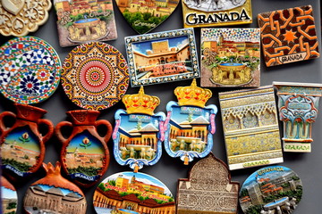 Souvenirs of Granada. Ceramic arabesque magnets, Spain