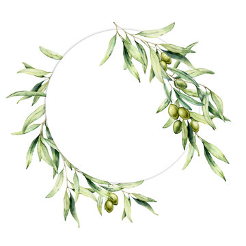 Circle Wreath Frame Olive Branches Berries Stock Vector (Royalty Free)  2331207583