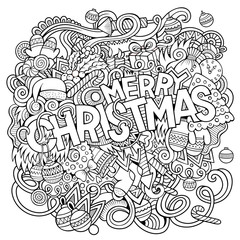 Merry Christmas hand drawn doodles illustration. New Year design