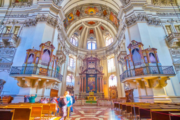 The large interior of Cathedral of Salzburg, Austria