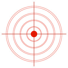 Target from red circles with a crosshair on a white background. Sight for archery or rifle. Aim for the shot. Vector illustration in the style of lines.