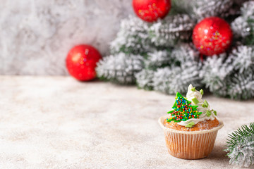 Christmas festive cupcake with cream