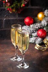 Glasses of champagne, traditional New year drink