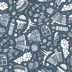 Cartoon cute hand drawn Winter season seamless pattern