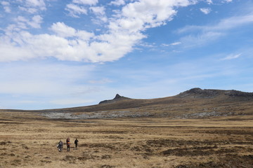 Fototapeta na wymiar Two sisters mountain in the falklands with blue Skys and some cloud 