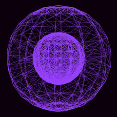 Abstract 3D sphere of multiple lines. Globe or ball. Digital technology. Illustration in space style. Futuristic vector illustration.