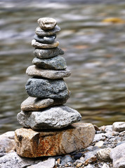 Stone balancing next to stream in Etrachsee, Austria
