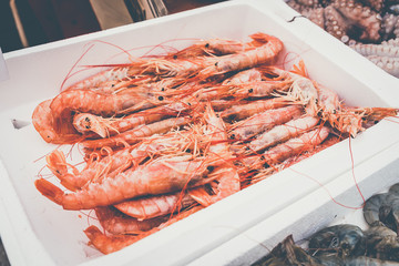 selling fresh fish on ice at a fish market