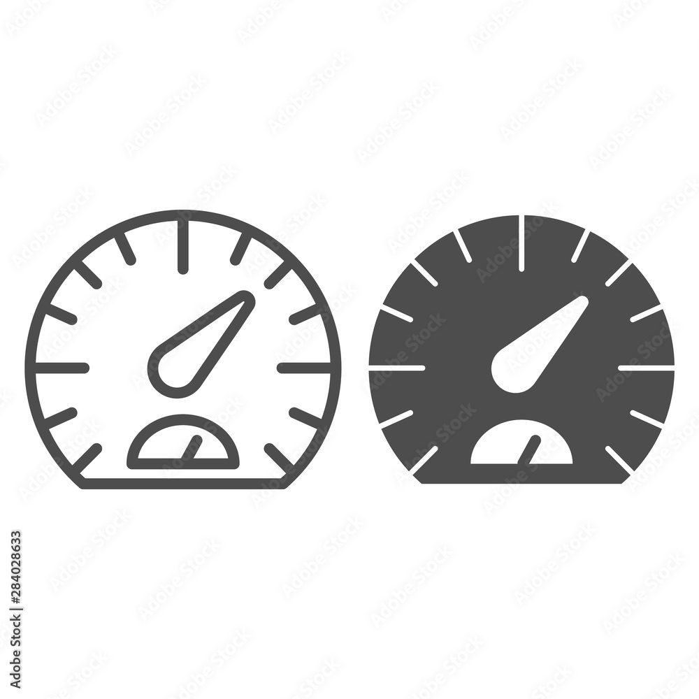 Poster speedometer line and glyph icon. tachometer vector illustration isolated on white. car dashboard out