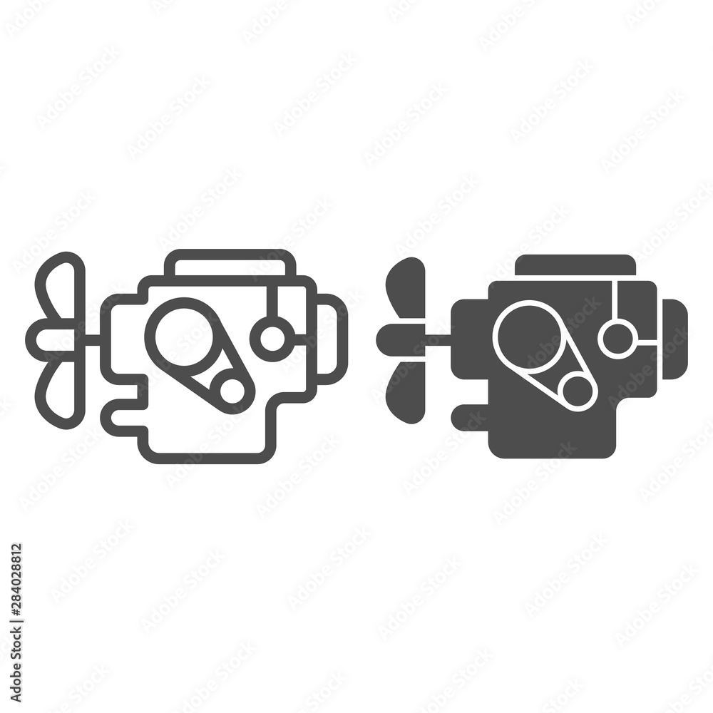 Poster car engine line and glyph icon. automobile motor vector illustration isolated on white. auto part ou