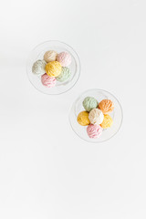 ice cream for cold dessert on white backgroung top view space for text
