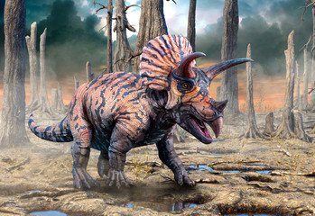 Triceratops from the Cretaceous era scene 3D illustration © warpaintcobra
