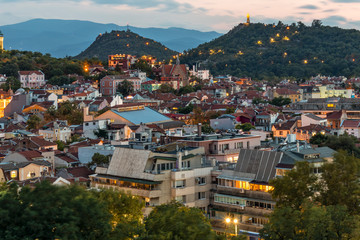 Fototapeta na wymiar Night Panorama of city of Plovdiv, Bulgaria