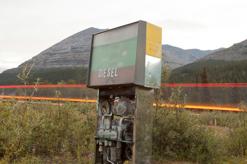 Vintage diesel pump nature mountain landscape