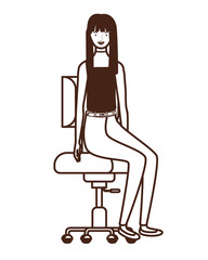 silhouette of woman with sitting in office chair on white background