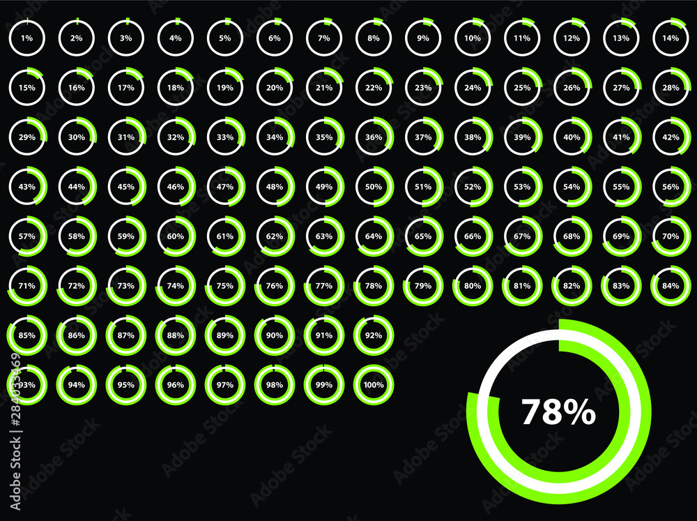 Poster circle percentage diagrams from 1 to 100. web design, infographic, interface, presentation. vector p