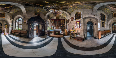 Full spherical seamless hdri panorama 360 degrees inside interior of gothic uniate church of three...
