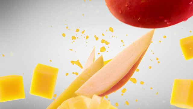 Mango with Slices Falling with Splash Juice included Luma Matte