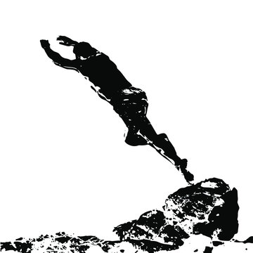 silhouette of athletic man jumping into the  water from a rock on summer weekend