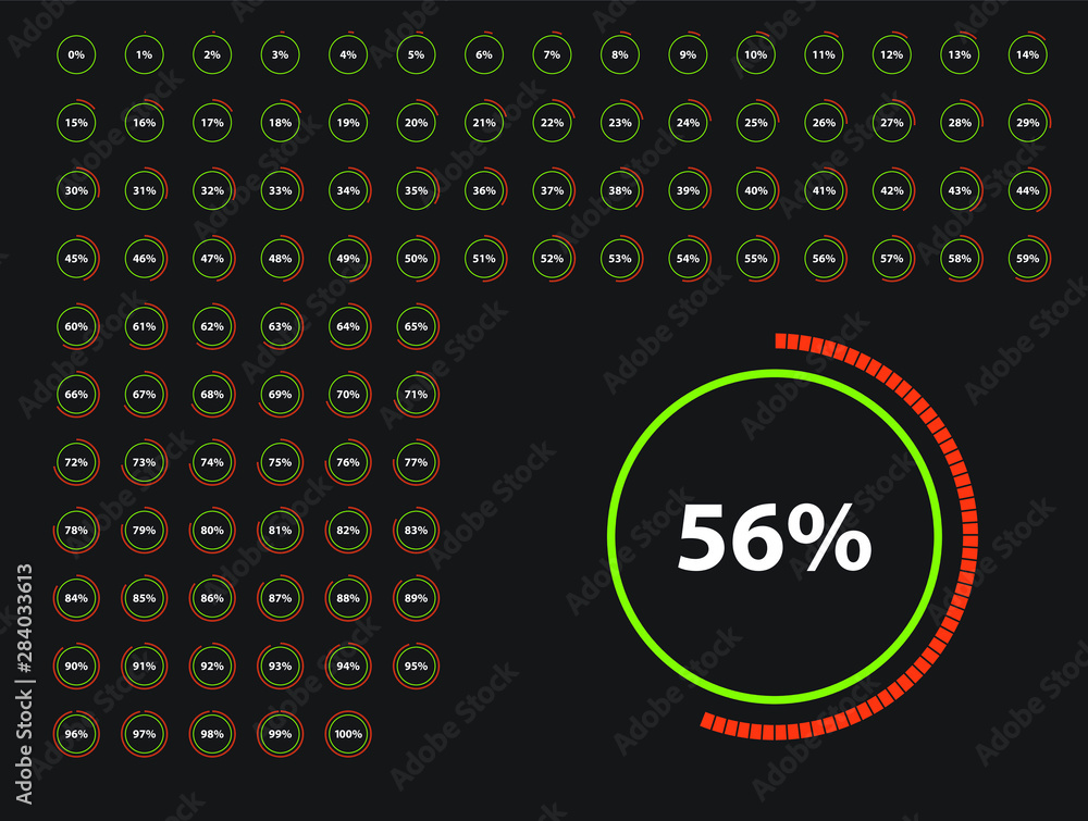 Poster circle percentage diagrams from 1 to 100. web design, infographic, interface, presentation. vector p