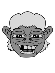 yeti kopf lachen grinsen zahnlücke affe monster lustig gesicht glücklich haare comic cartoon clipart design troll grinsen