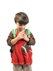 Children boy with compass  , isolate background