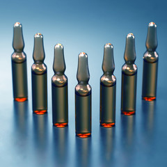 seven medical glass ampoules for injection drug