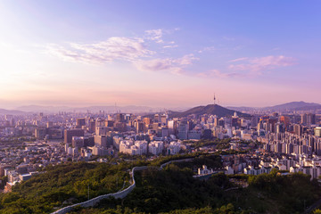 Seoul City Skyline and Seoul Tower South Korea