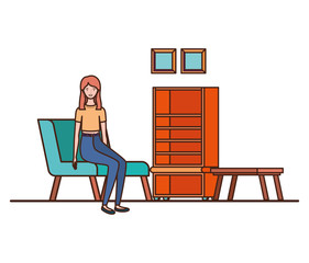 Fototapeta premium young woman sitting in the living room