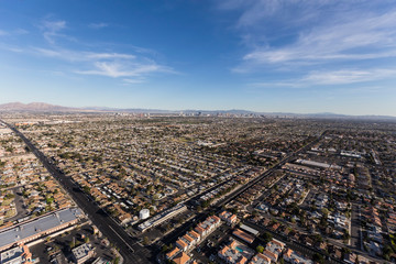 Aerial view of sprawling suburban Las Vegas homes and streets in Southern Nevada.