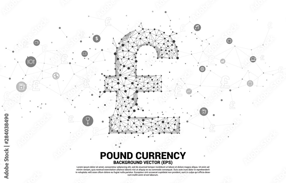 Poster vector money pound sterling currency icon from polygon dot connect line. concept for british financi