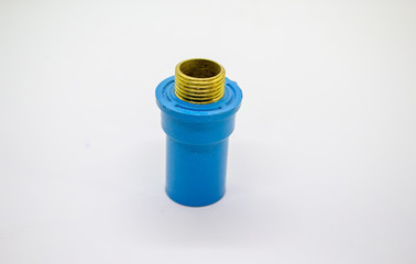 Plastic joints for water pipes on a white background, spare equipment
