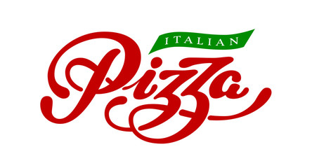 Pizza elegant hand written vector lettering isolated on white background - 284040432