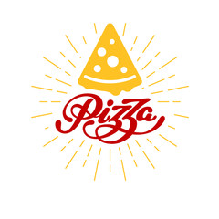 Pizza elegant hand written vector lettering isolated on white background