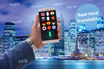 Concept of real time translation with smartphone app