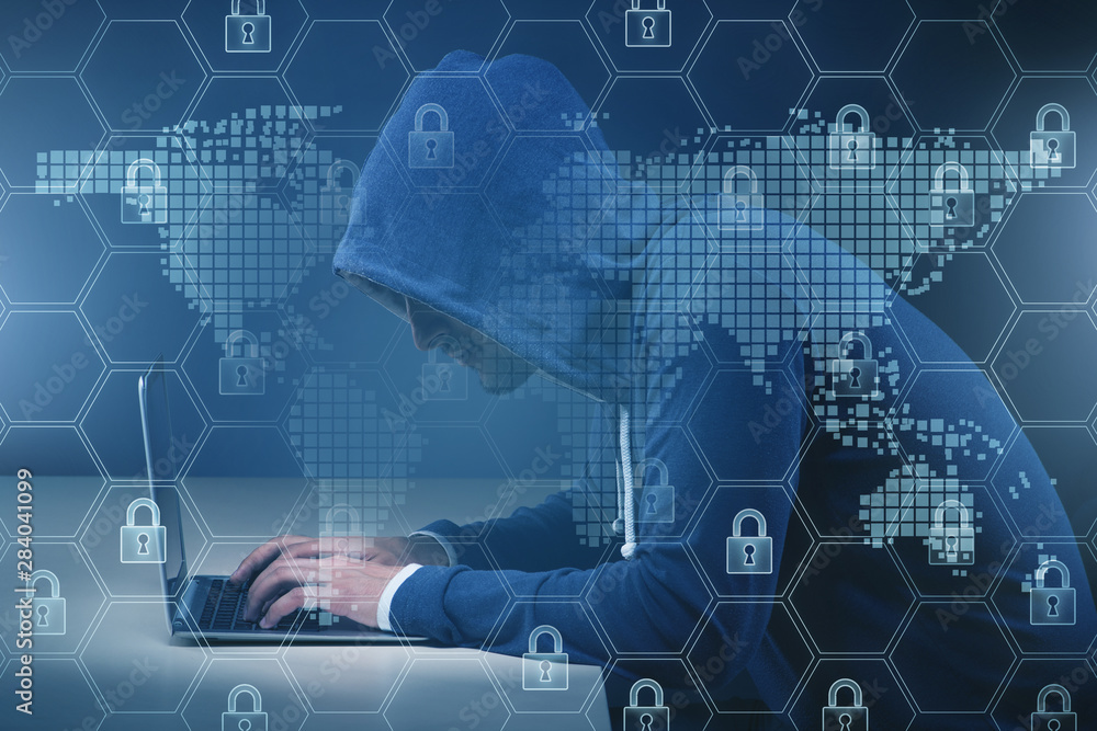 Aufkleber hacker in digital security concept