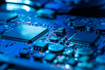 Circuit board.Motherboard digital chip. Electronic computer hardware technology.Integrated...