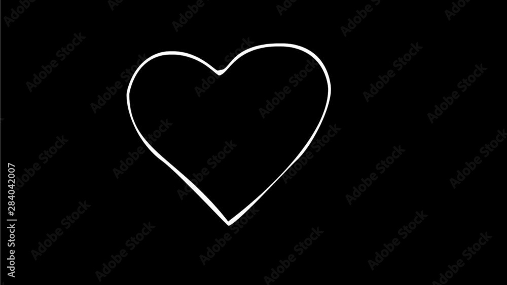 Poster 2d animation motion graphics drawing of broken heart beating, throbbing and then breaking apart on w