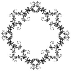 Silhouette of leaf flower frame, retro sketch isolated on white backdrop. Vector