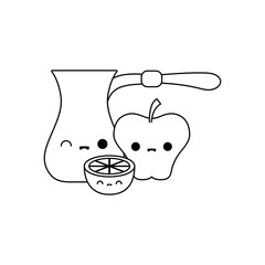 cute teapot with set fruits kawaii style