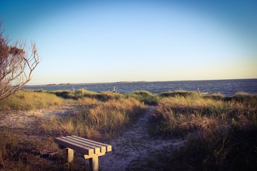 Ocracoke island Sound across the marsh grass at dusk