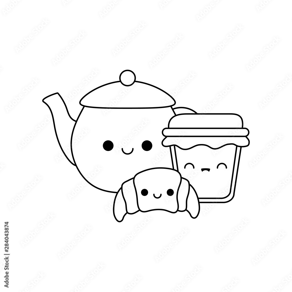 Wall mural teapot with set food kawaii style