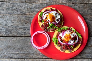 Mexican tortilla toast with chorizo also called 