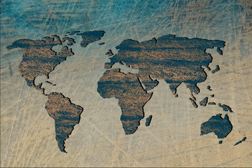 Roughly outlined world map with wall background