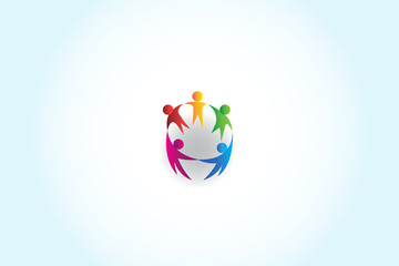 Logo teamwork unity business people holding hands vector design