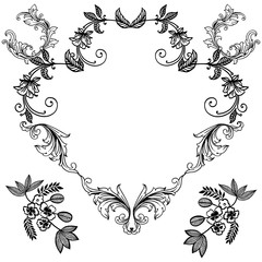 Wreath frame black and white colors in retro style. Vector