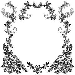 Wreath frame black and white colors in retro style. Vector