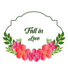 Banner fall in love, various shape pattern of frame, for beautiful green leafy floral. Vector