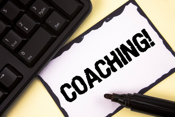 Conceptual hand writing showing Coaching Motivational Call. Business photo text Tough training begins to improve your skills written Sticky Note paper plain background Marker Keyboard.